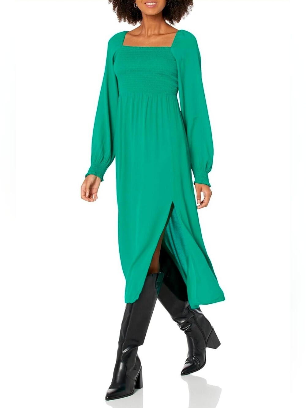 The Drop | NWT Kelly Green Smocked Square Neck Midi Dress Size Large